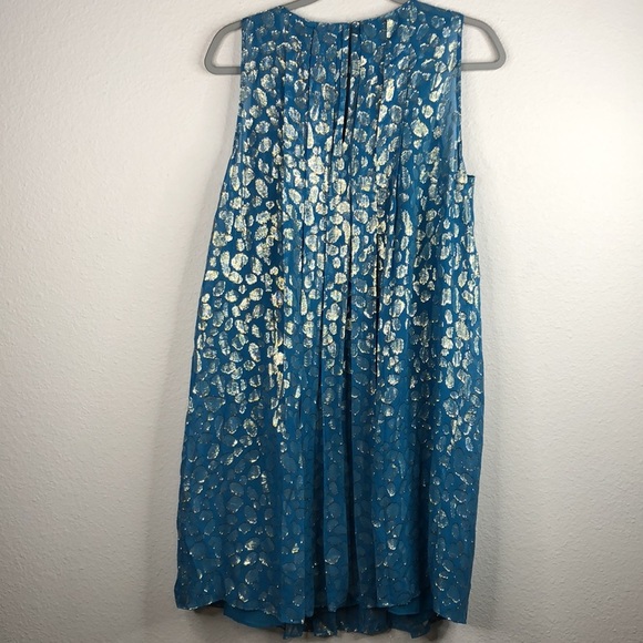 Anthropologie Trapese Dress Blue Leaf Motif Tinsel Printed Lined Womens 10 NEW - Picture 2 of 9